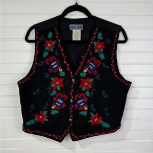 Vintage Erika Classics Clothing Co. Christmas Poinsettia Vest. Size Large.